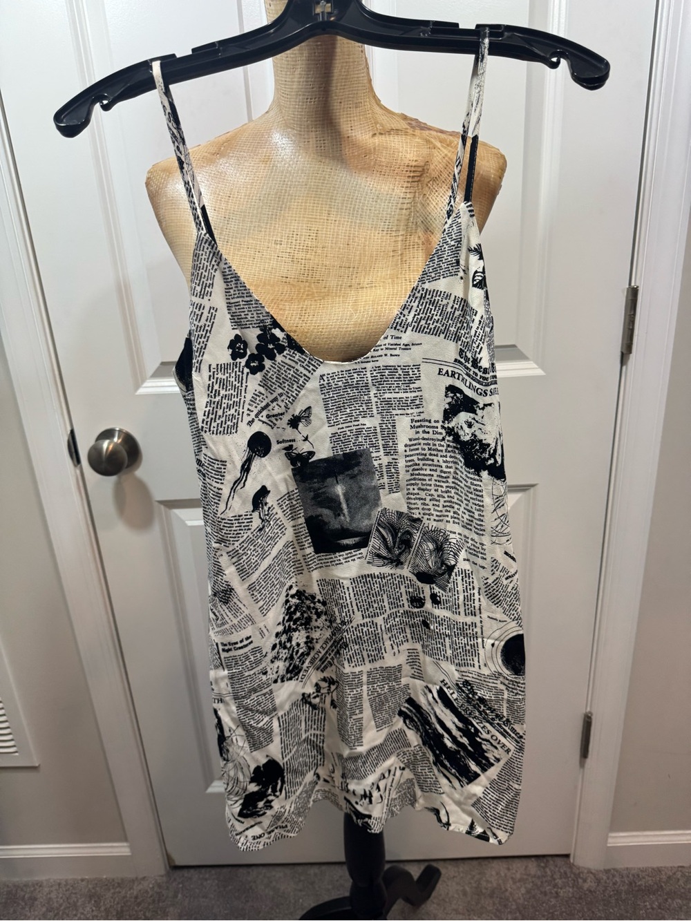 Reformation Black & White Newspaper Print Satin Slip XS